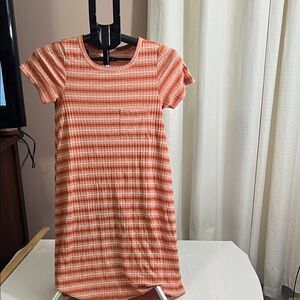 LuLaRoe Coral and White Striped Midi Dress